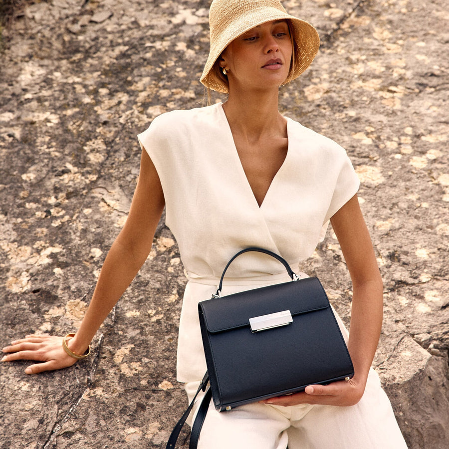 Capucine Silver Edition - Cuir Grainé Noir Ateliers Auguste