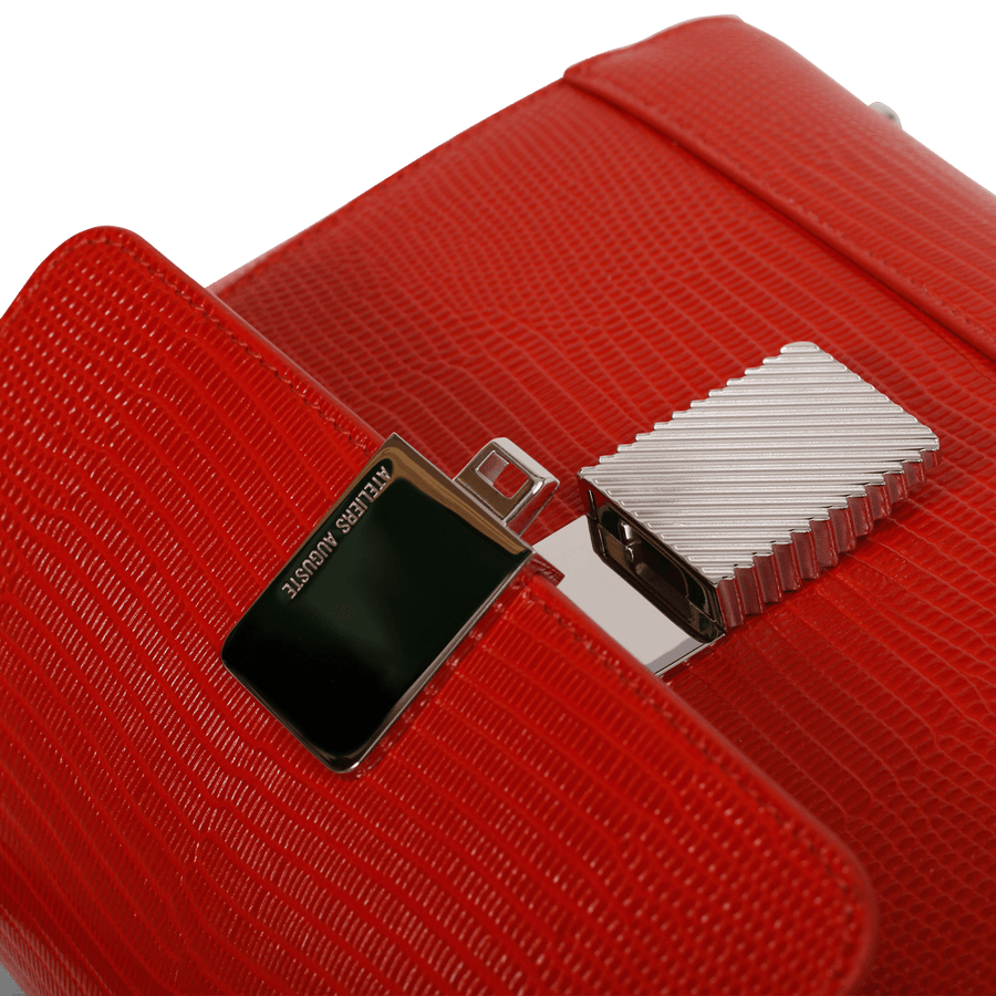 Mini Marly Silver Edition - Cuir Embossé Lézard Rouge Ateliers Auguste