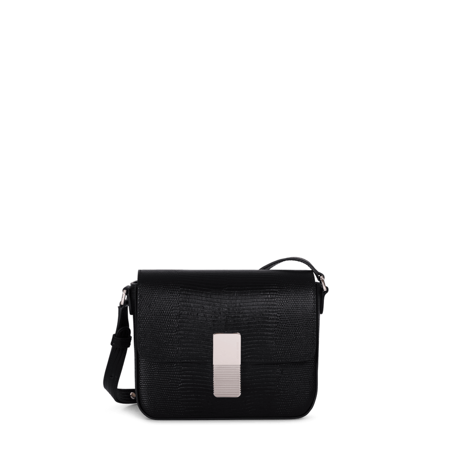 Mini Monceau Silver Edition - Cuir Embossé Lézard Noir Ateliers Auguste