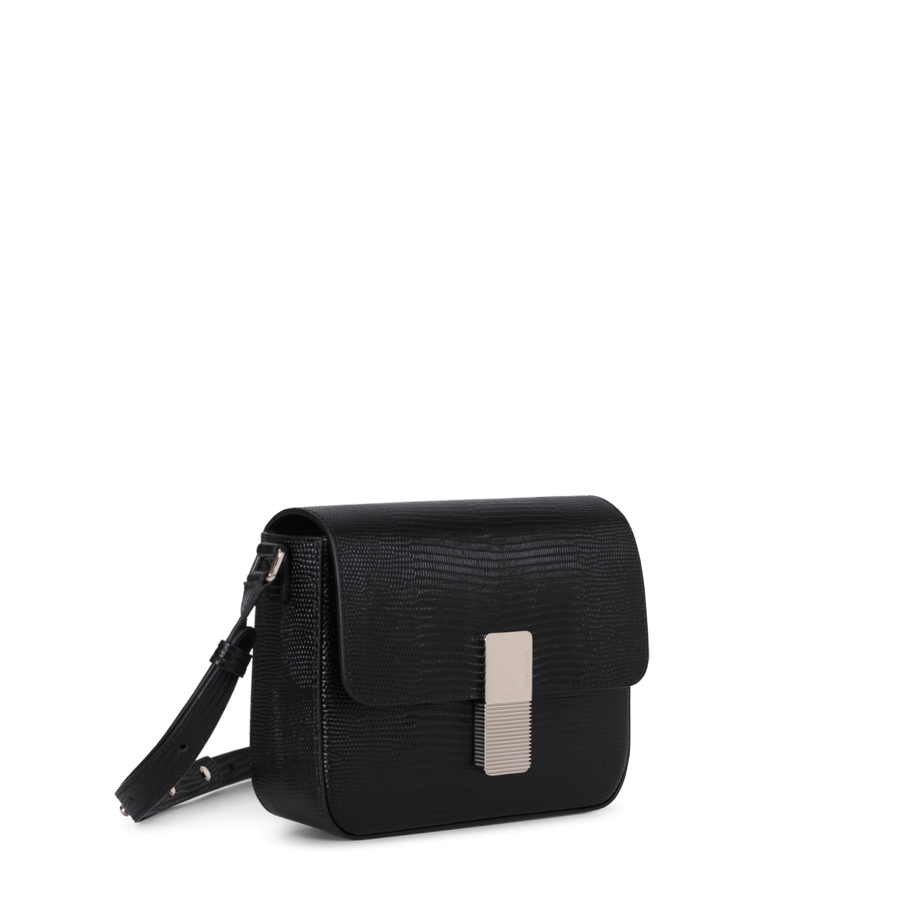 Mini Monceau Silver Edition - Cuir Embossé Lézard Noir Ateliers Auguste