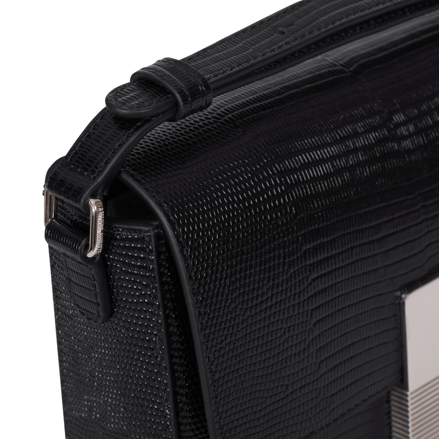 Mini Monceau Silver Edition - Cuir Embossé Lézard Noir Ateliers Auguste