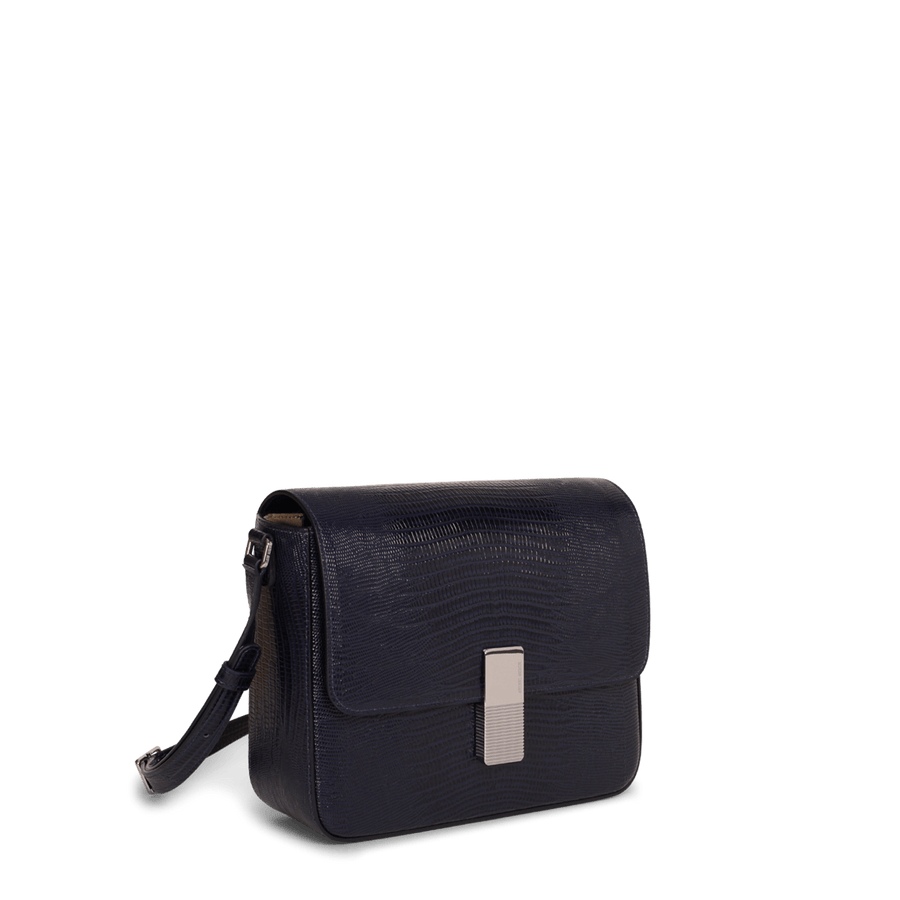 Monceau Silver Edition - Cuir Embossé Lézard Bleu Nuit Ateliers Auguste